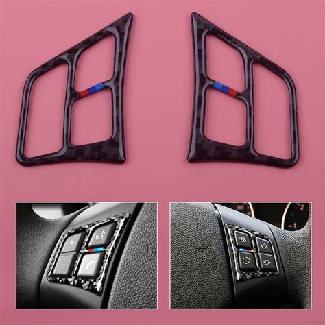 DWCX 2pcs Carbon Fiber Steering Wheel Buttons Trim Cover Frame Fit For