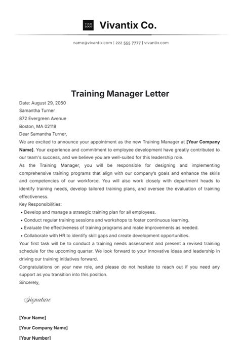 Free Training Manager Letter Template to Edit Online