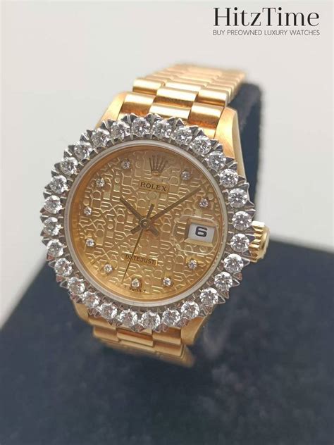 Rolex Lady Datejust 26mm Yellow Gold 18k President Champagne Diamond Dial Ref69178 Hitz Time