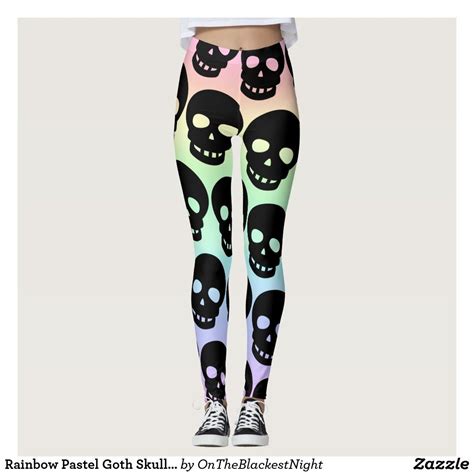 Rainbow Pastel Goth Skulls Big Print Leggings In 2021