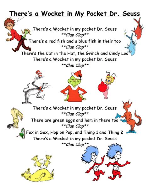 Simple Dr Seuss Song For Kids Theres A Wocket In My Pocket Dr