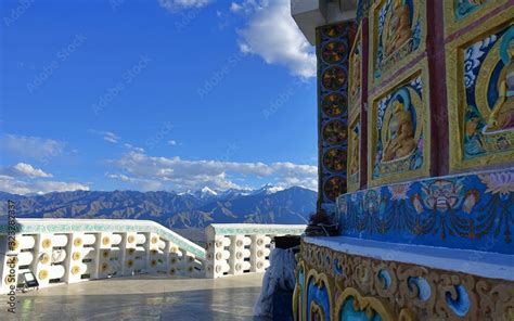 Buddhas Of Shanti Stupa A Buddhist White Domed Stupa Chorten On A