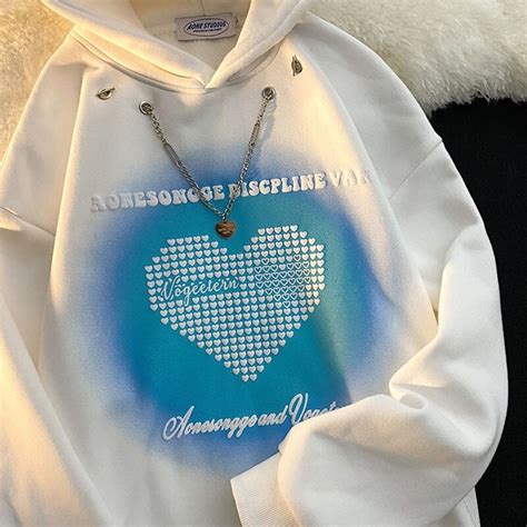 Spring Thicken Quality Necklace Love Heart Graphic Hoodie Sweatshirt