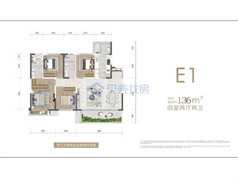 【城投锦澜悦山成都城投锦澜悦山楼盘】零居室户型图3室2厅2卫建面 102m²房型图 成都贝壳新房