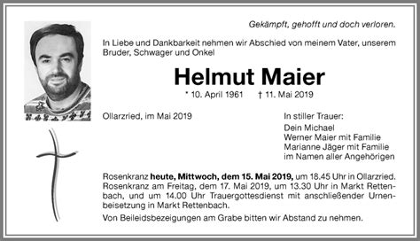 Traueranzeigen Von Helmut Maier Allg Uer Zeitung