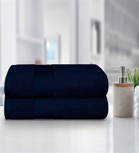 Buy Blue Solid 500 GSM Cotton Bath Towels Set Of 2 By Trident At 34