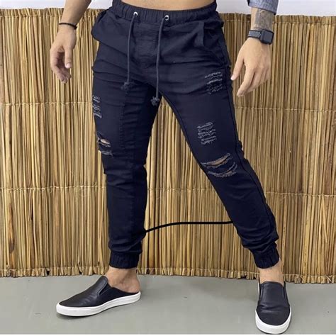 Calça Jogger Masculina Bengaline Preta C Lycra Escorrega O Preço