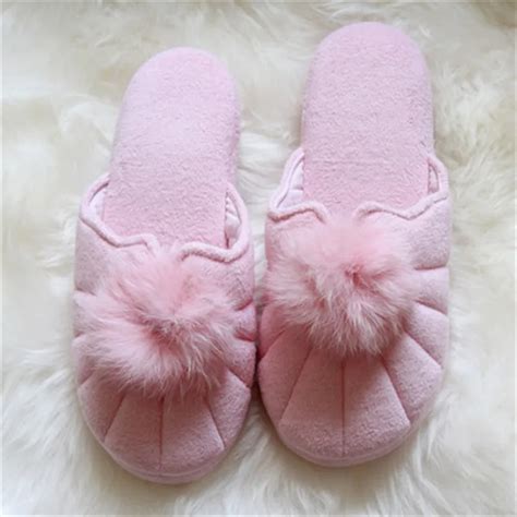 Autumn Winter Women Slippers House Slipper Cotton Cute Fur Ball