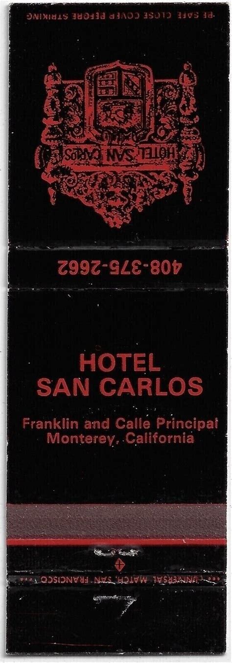 Hotel San Carlos Monterey California Fs Empty Matchcover Ebay