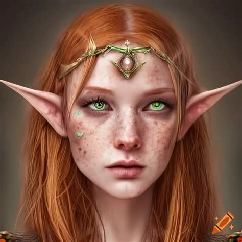 Portrait Of A Beautiful Elven Woman With Auburn Hair And Green Eyes On Craiyon