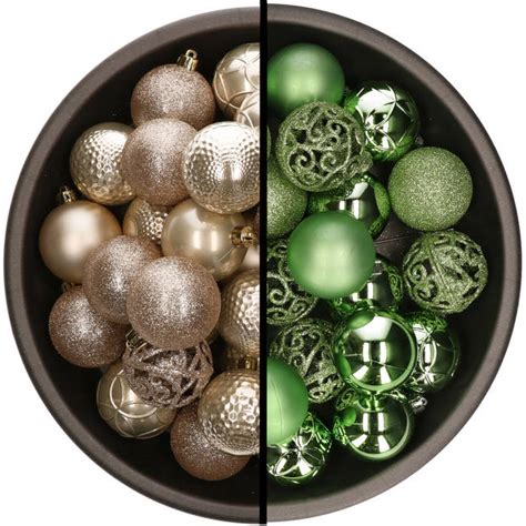 Kunststof Kerstballen X Stuks Champagne En Groen Cm Kerstbal