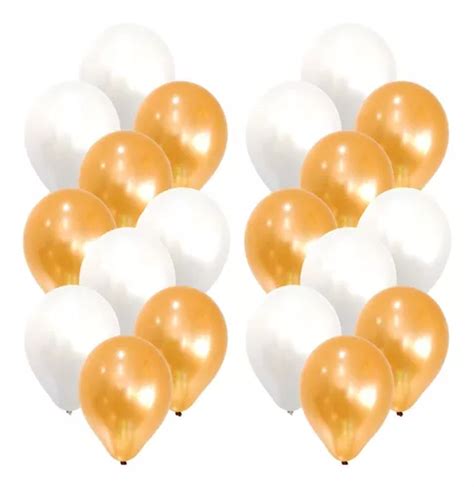 Globos Perlados 12 X 20u Látex Dorado Y Blanco