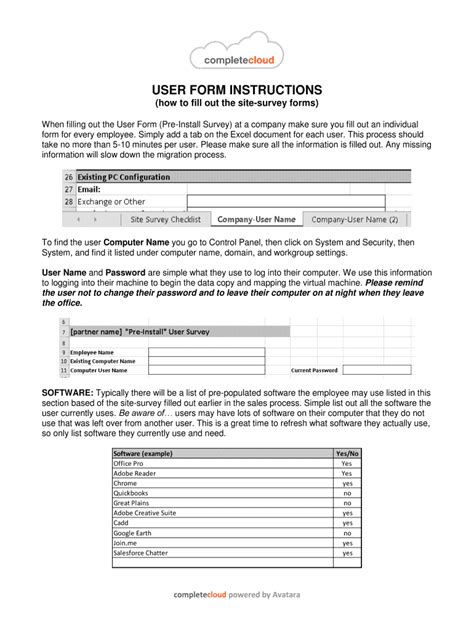 Fillable Online USER FORM INSTRUCTIONS BAvatarab Fax Email Print