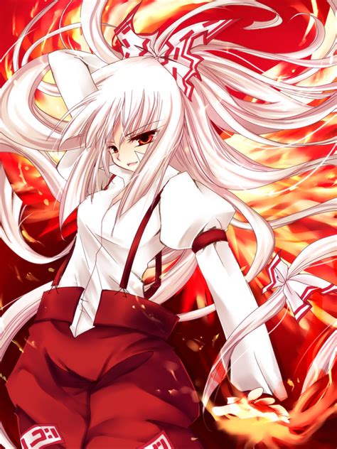 Safebooru Fire Fujiwara No Mokou Hair Bow Hair Ribbon Imari Yuka