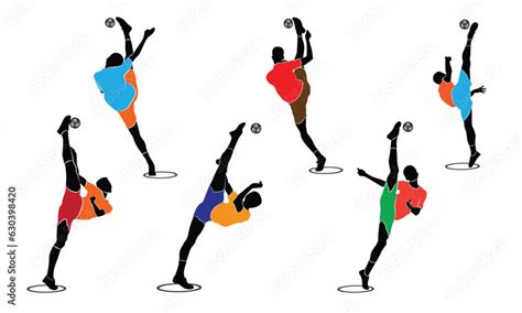 Vector Set Of Colored Silhouettes Of Male Sepak Takraw Players Sepak