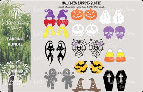 Halloween Earrings Svg Bundle Set Of 12 Hocus Pocus Nightmare Etsy