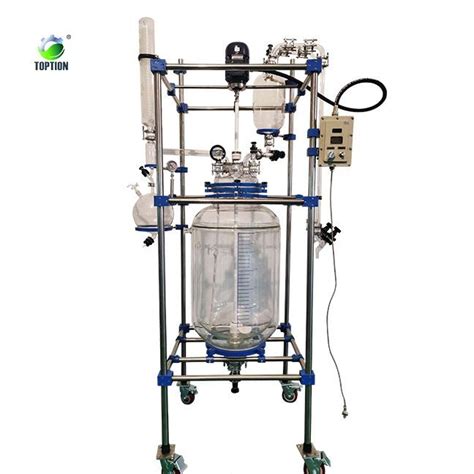 China 50l Glas Reaktor Jacke Glas Reaktionsgefäß Doppelschicht