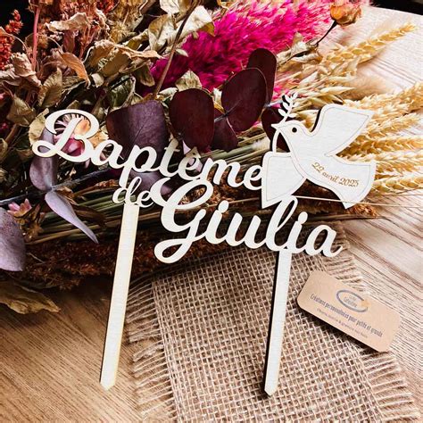 Cake Topper En Bois Bapt Me La F E Cotentine