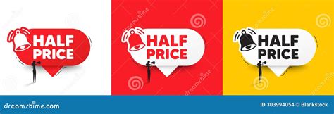 Half Price Tag Special Offer Sale Sign Speech Bubbles With Bell