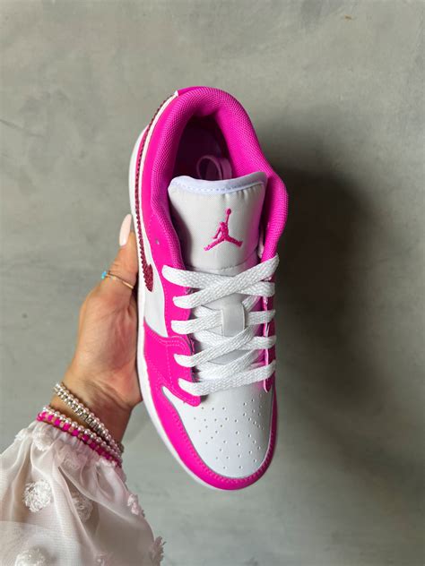 Hot Pink Swarovski Women’s Air Jordan 1 Low Shoes – Pink Ivy