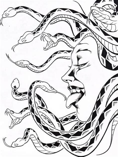 Medusa Lick Her Snake Tongue Coloring Page Medusa Tattoo Design