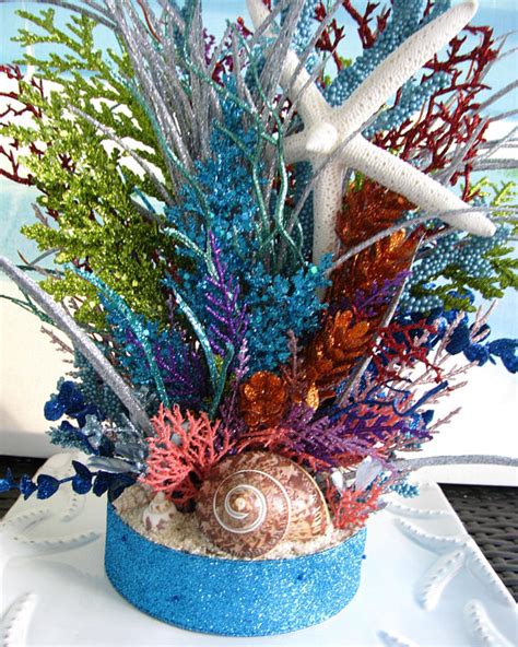 Coral Reef Glitter Centerpiece Starfish Seashell Centerpiece Coastal