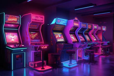 Premium Photo A Deserted Arcade Neon Lights Flickering And Casting An