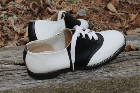 Vintage 1950s Saddle Shoes Black And White Leather By Mad4modvintage