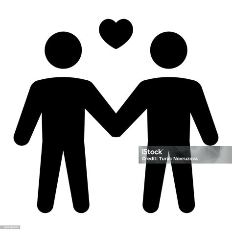 Gay Couple Solid Icon Lgbt Concept Two Men With Heart Sign On White