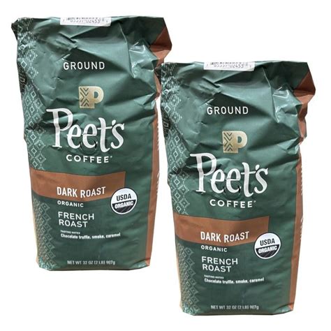 2 Packs Peet S Organic Ground Coffee French Dark Roast 32oz 2Lb