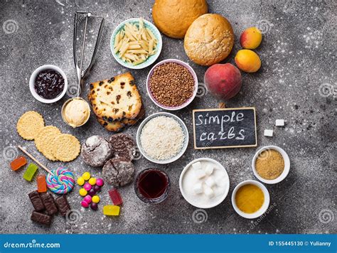 Carbohydrates Food Sources Top View On A Table Royalty Free Stock