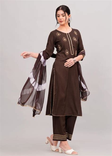 Buy MAUKA Women New Solid Kurti With Palazzo Dupatta Set Online At