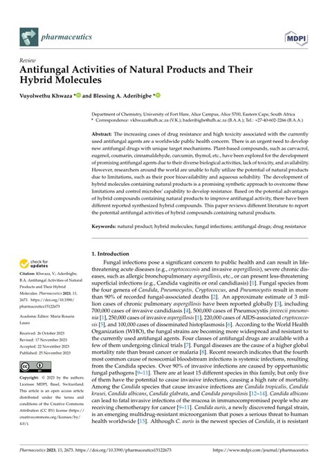 Pdf Antifungal Activities Of Natural Products And Their Hybrid Molecules