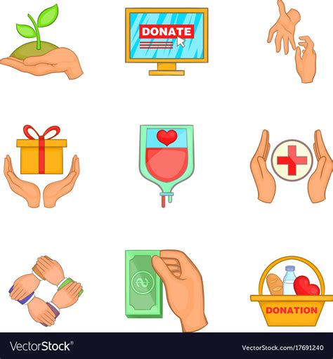 Welfare Icons Set Cartoon Style Royalty Free Vector Image