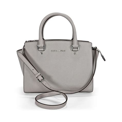 Michael Kors Selma Medium Leather Satchel Pearl Grey Selma