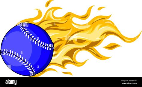 Flaming Baseball Softball Ball Vector Cartoon Burning With Fire Flames