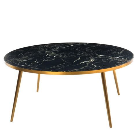 Table Basse Ronde Effet Marbre Noir Pols Potten Pieds Laiton Kdesign