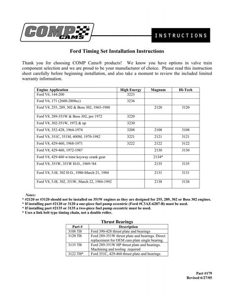 Ford Timing Set Installation Instructions Comp Cams