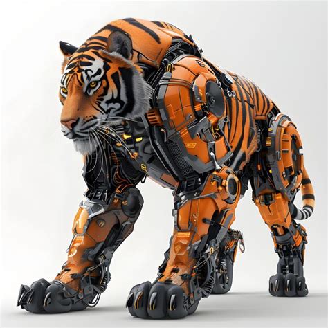 Steel Robotic Tiger Futuristic Mechanical Animal Robot Isolated On