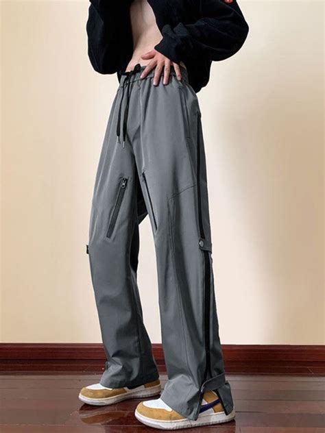 Emmiol Free Shipping 2023 Men S Zip Fly Loose Cargo Pants Gray XL In