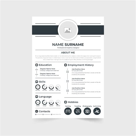 Minimalist Resume And Cv Template Vector With Photo Placeholders