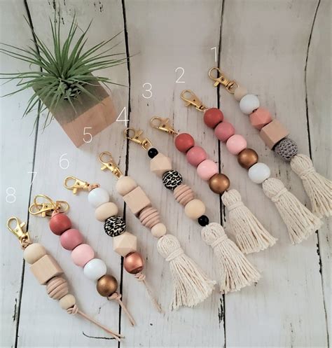 Wood Bead Tassel Keychain Boho Key Chain Teacher Lanyard Nurse