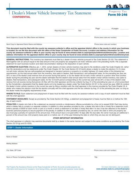 Dealers Motor Vehicle Inventory Tax Statement Form 50 246 Infoupdate Org