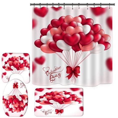 Prettyui 4pcs Sets Valentines Day Shower Curtain Polyester Fabric