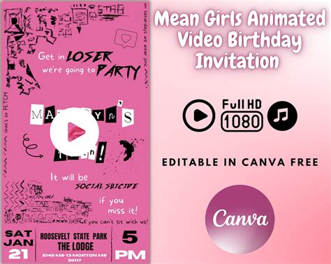 Mean Girls Inspired Birthday Invitation Animated Video Template Phone