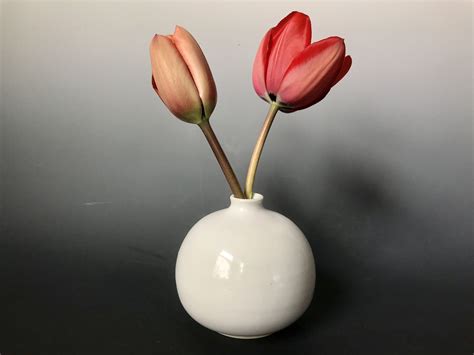 White Ceramic Bud Vase Round White Vase Minimalist Home Etsy Bud