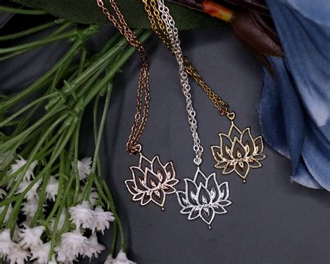 Blooming Lotus Flower Necklace Rose Gold Lotus Flower Pendant Dainty