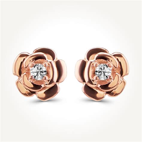 14KT Rose Gold Flower Stud Earrings 0 02 CT T W Spence Diamonds