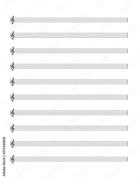 Empty sheet of notes template. Five-line staff with treble clef ...