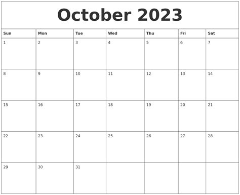 October 2023 Calendar